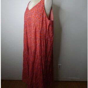 Joie Women's XL Tiered Cotton Maxi Dress Sleeveless Shift Pink & Red Vneck